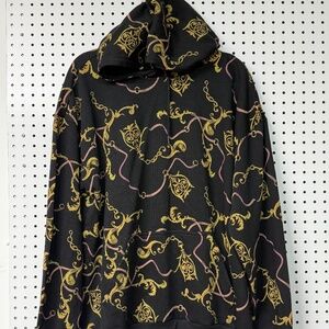 Black Hoodie with all over golden Print